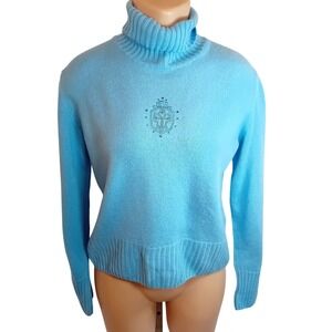 Vintage 90s Basler Virgin Wool Embroidered Crest Turtleneck Sweater Eur 40/US 10